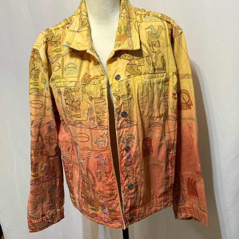 Chico's Artistic Yellow and Orange Jean Jacket